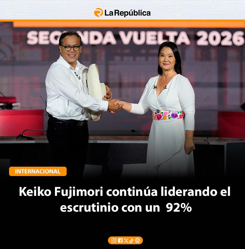 Internacional | Keiko Fujimori continúa liderando el escrutinio con un 92% - Cover Image
